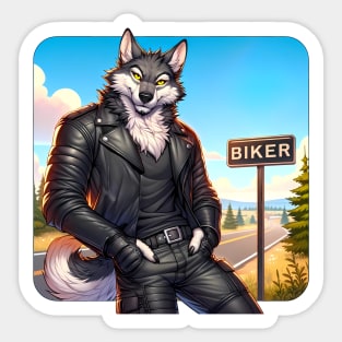 Leather Biker Wolf Anthro Furry Art Sticker